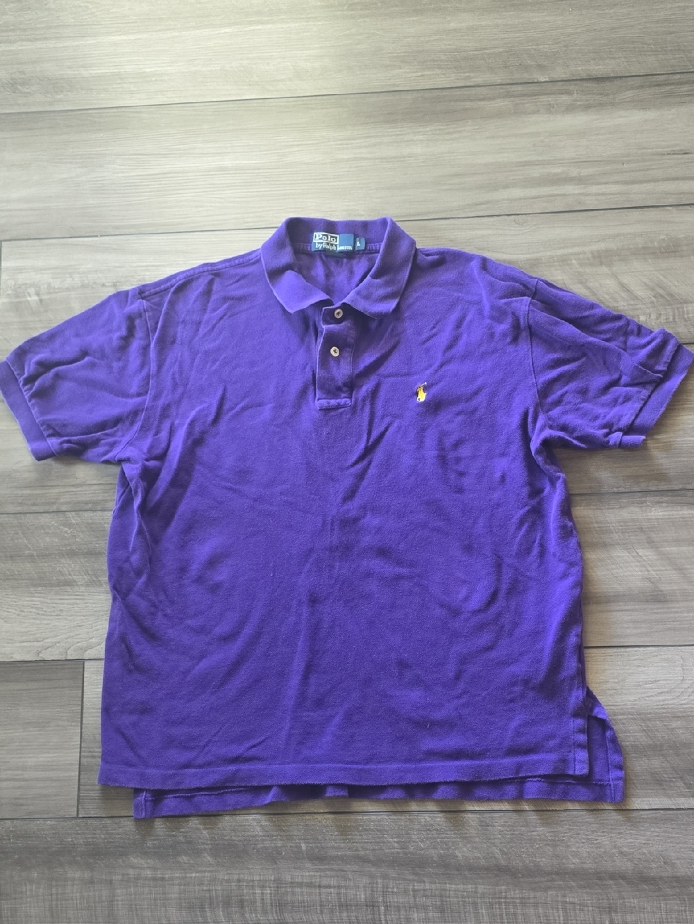 Ralph Lauren Men's Polo Shirt in Purple with Yellow Pony Size Large